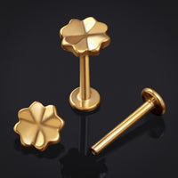 Labret en titane doré à filet interne, trèfle à quatre feuilles, calibre 1,2 mm