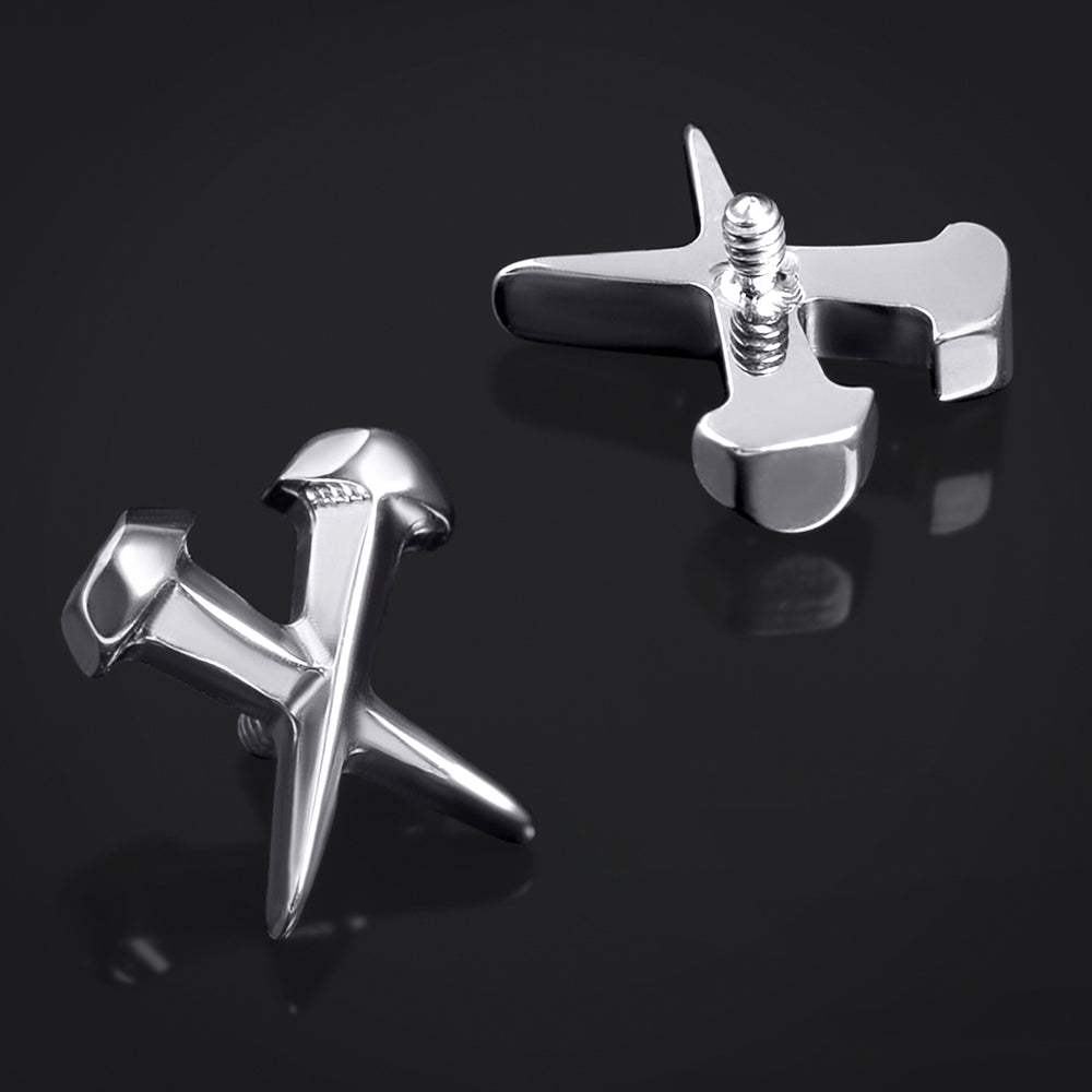 Labret-Top, Silber, Gotisches Kreuz, Innengewinde, Titan