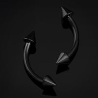 Curved Barbell, Black, Spiked, Internally Threaded, Titanium