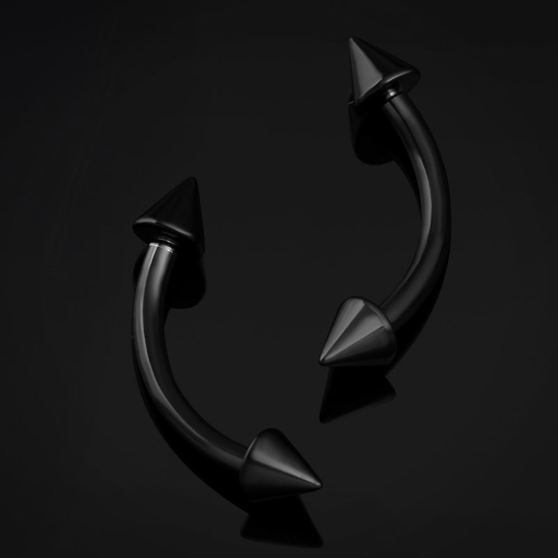 Curved Barbell, Black, Spiked, Internally Threaded, Titanium