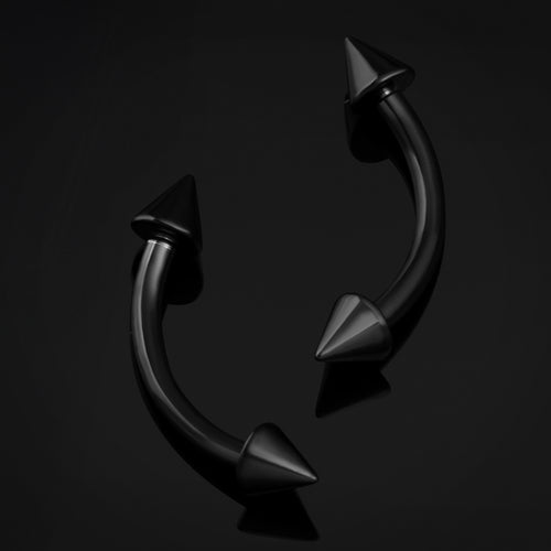 Curved Barbell, Black, Spiked, Internally Threaded, Titanium