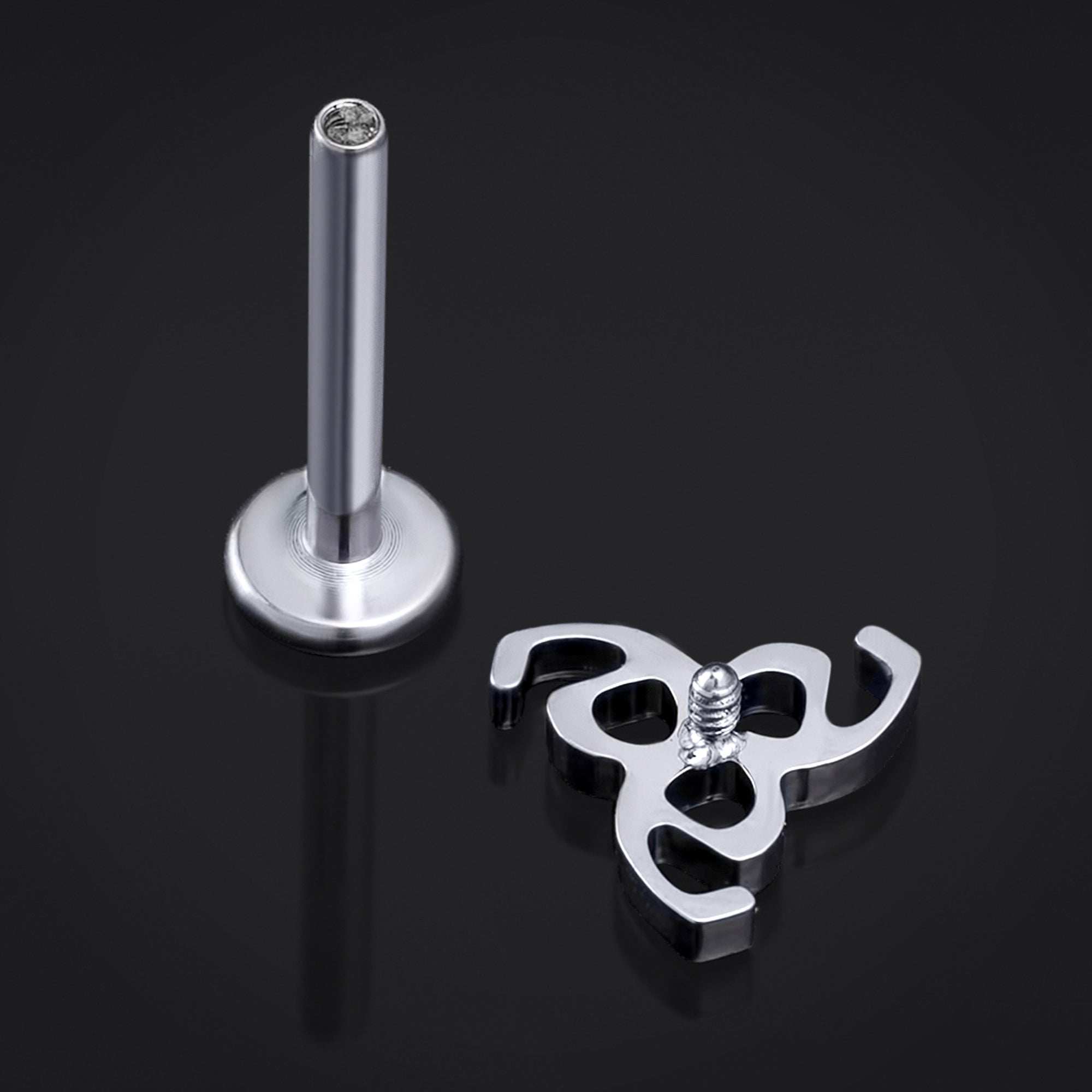 Labret Stud, Silver, 666 Design, Internally Threaded, Titanium, 1.2mm Gauge