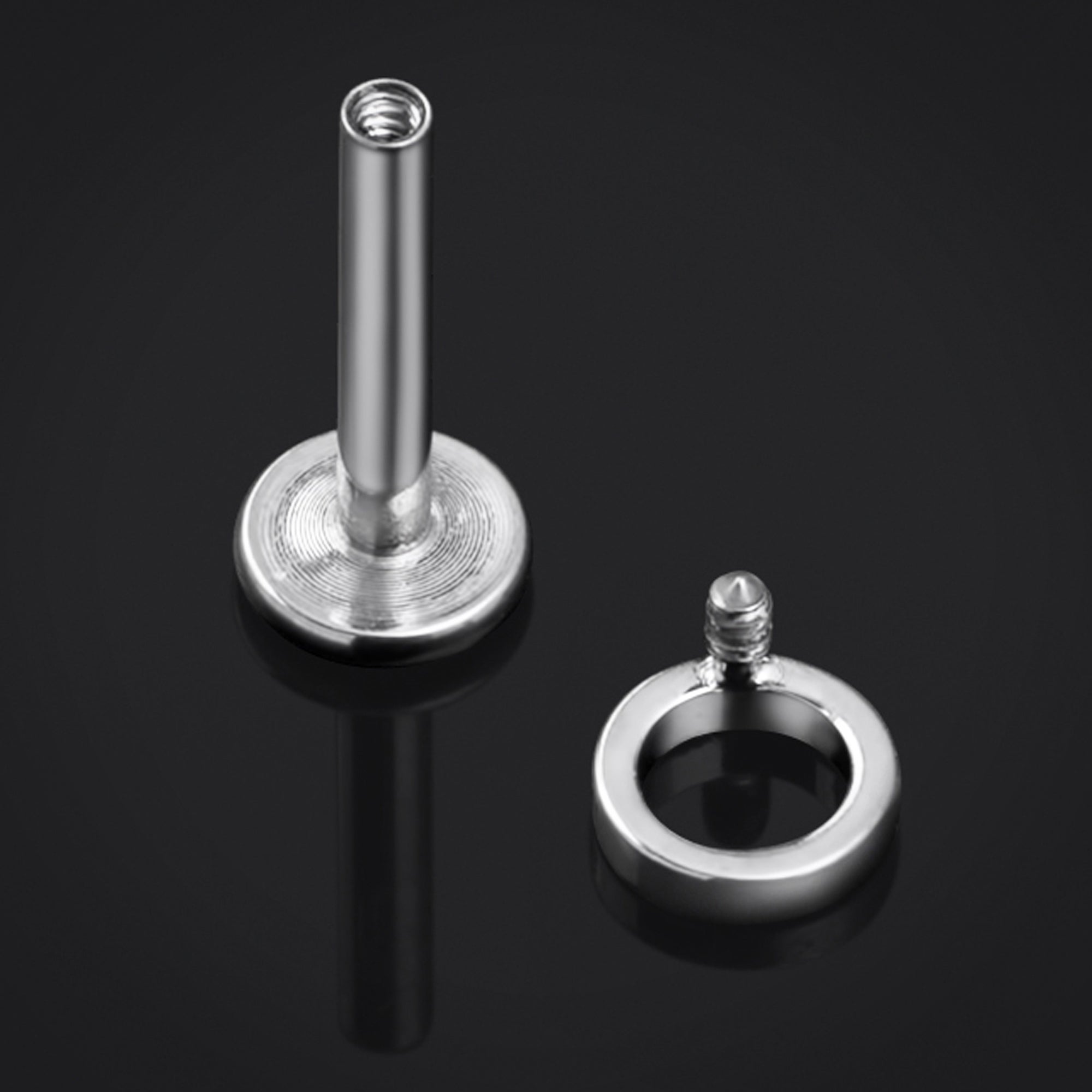 Silver Circular Internally Threaded Titanium Labret Stud 1.2mm Gauge