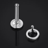 Piercing labret en titane argenté circulaire à filetage interne, calibre 1,2 mm
