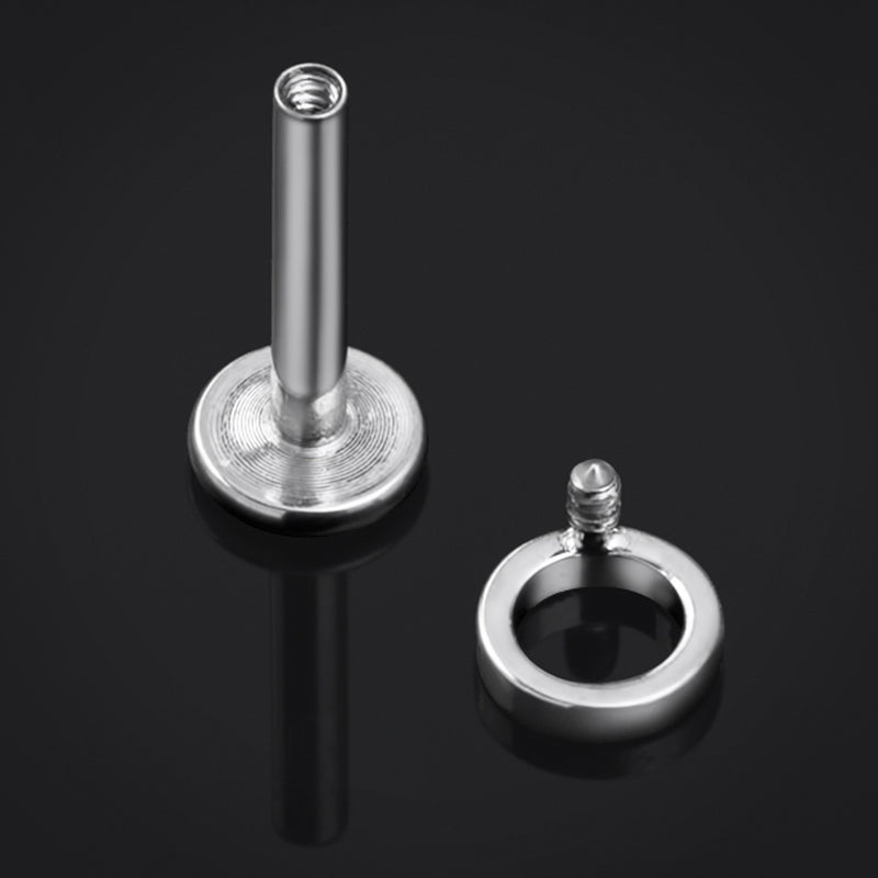 Piercing labret en titane argenté circulaire à filetage interne, calibre 1,2 mm