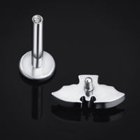 Labret en titane argenté à filetage interne, chauve-souris sertie noire, calibre 1,2 mm