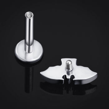 Black Jewelled Bat Silver Internally Threaded Titanium Labret Stud 1.2mm Gauge