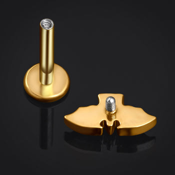 Black Jewelled Bat Gold Internally Threaded Titanium Labret Stud 1.2mm Gauge
