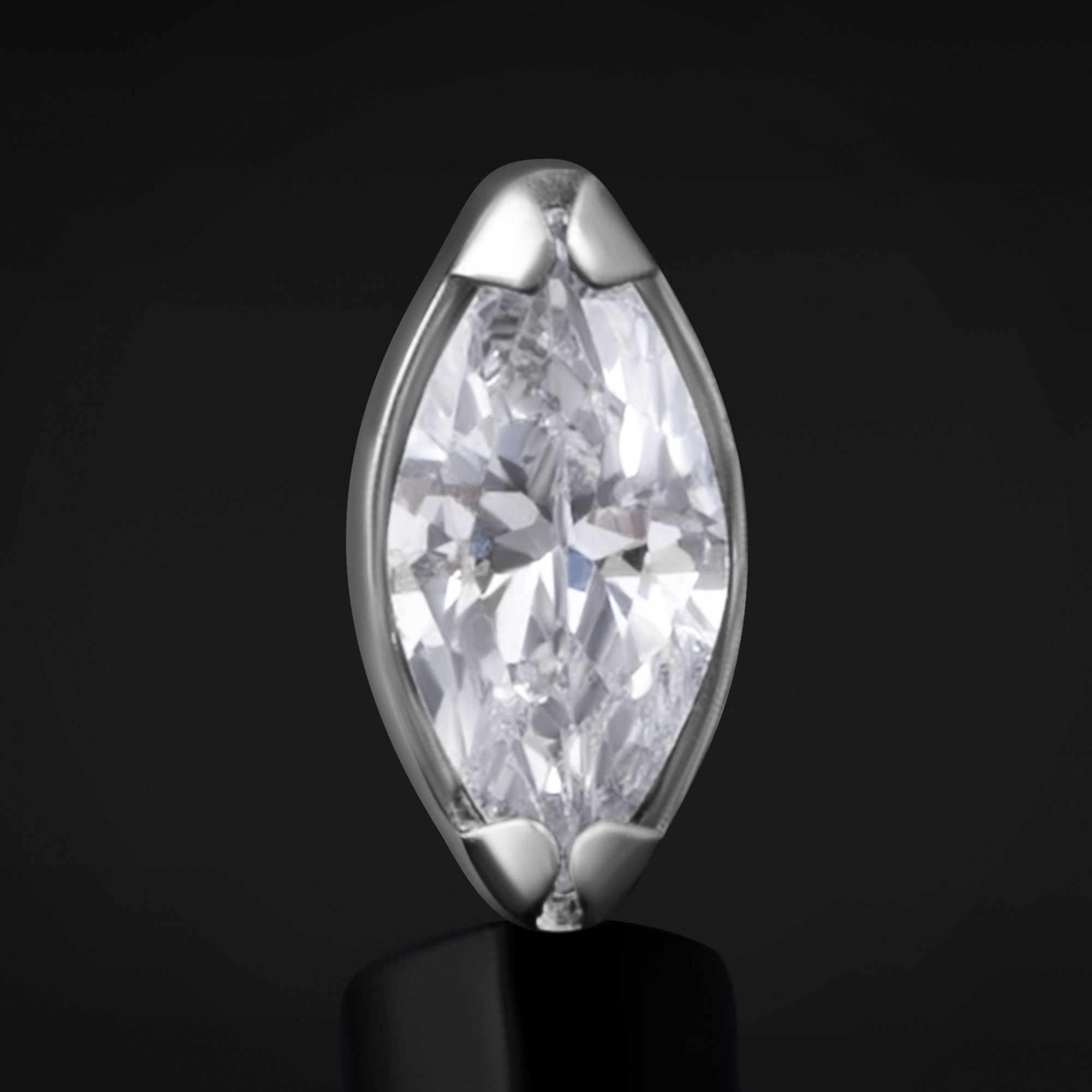 Labret Top, Silver, Clear Marquise Jewel , Internally Threaded, Titanium