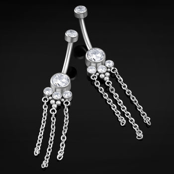 Bauchnabelpiercing, Silber, Doppelter lila CZ-Tropfenstein, Innengewinde, Titan, 1,6 mm Stärke
