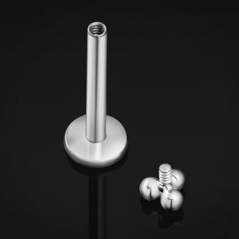Silver Triple Dot Internally Threaded Titanium Labret Stud 1.2mm Gauge