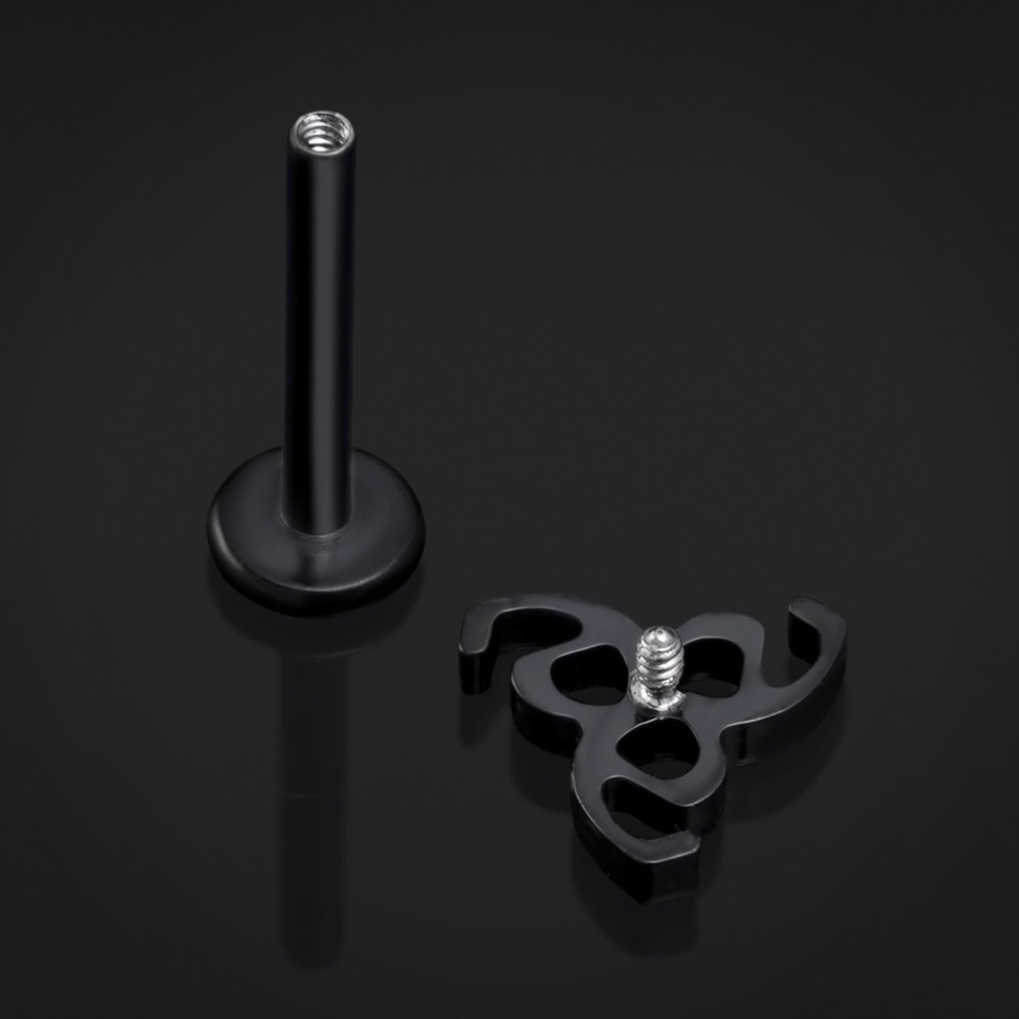 Labret Stud, Black, 666 Design, Internally Threaded, Titanium, 1.2mm Gauge