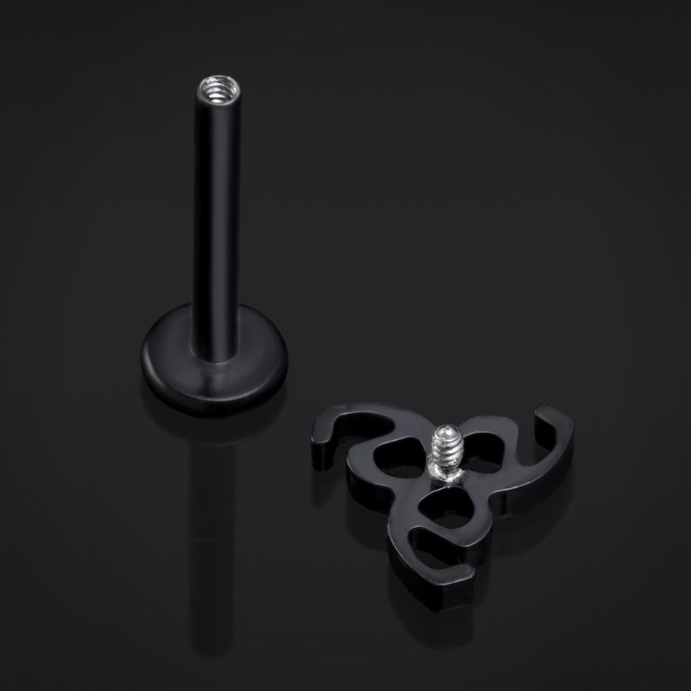 Labret Stud, Black, 666 Design, Internally Threaded, Titanium, 1.2mm Gauge - Labret Stud- 6mm / 8mm / 10mm Internally Threaded / Body Jewellery / Lip / Nose / Ear Labret