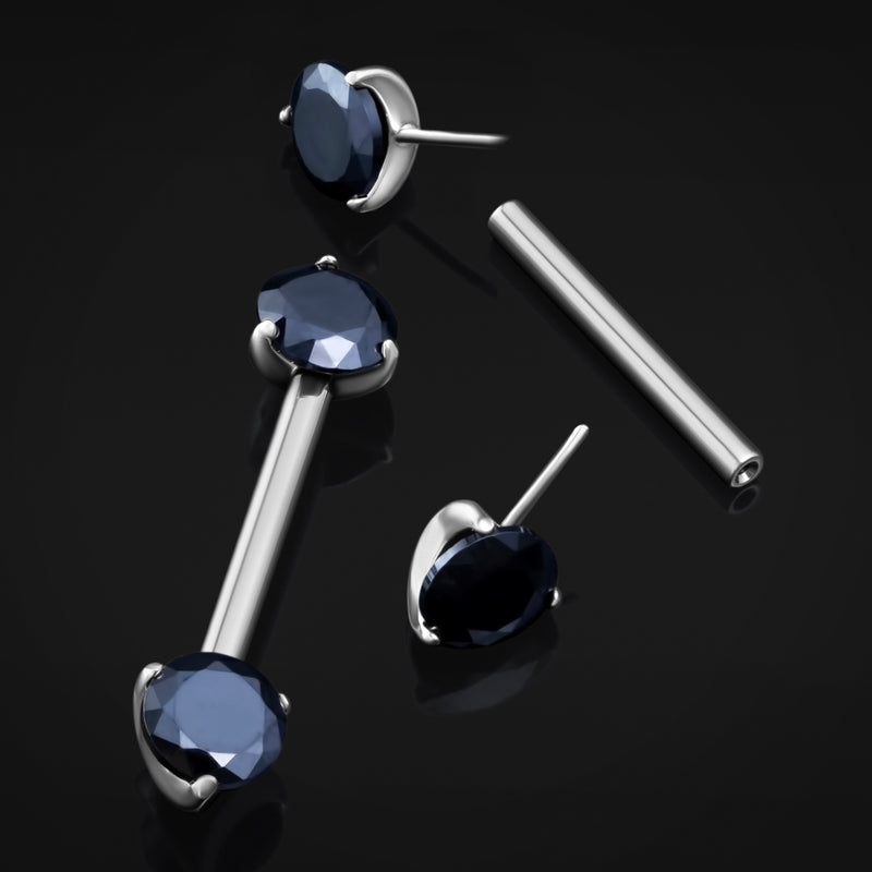 Barre de mamelon sans filetage, noire sertie de strass, 1,6 mm, argent, titane