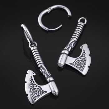 Huggie Hoop Earrings, Black, Spike Dangle, Stainless Steel - Pair