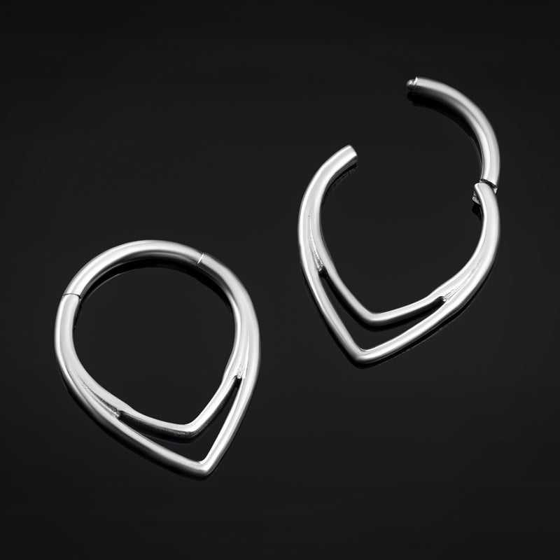 Clicker de septum, argent, double goutte, titane ASTM F136