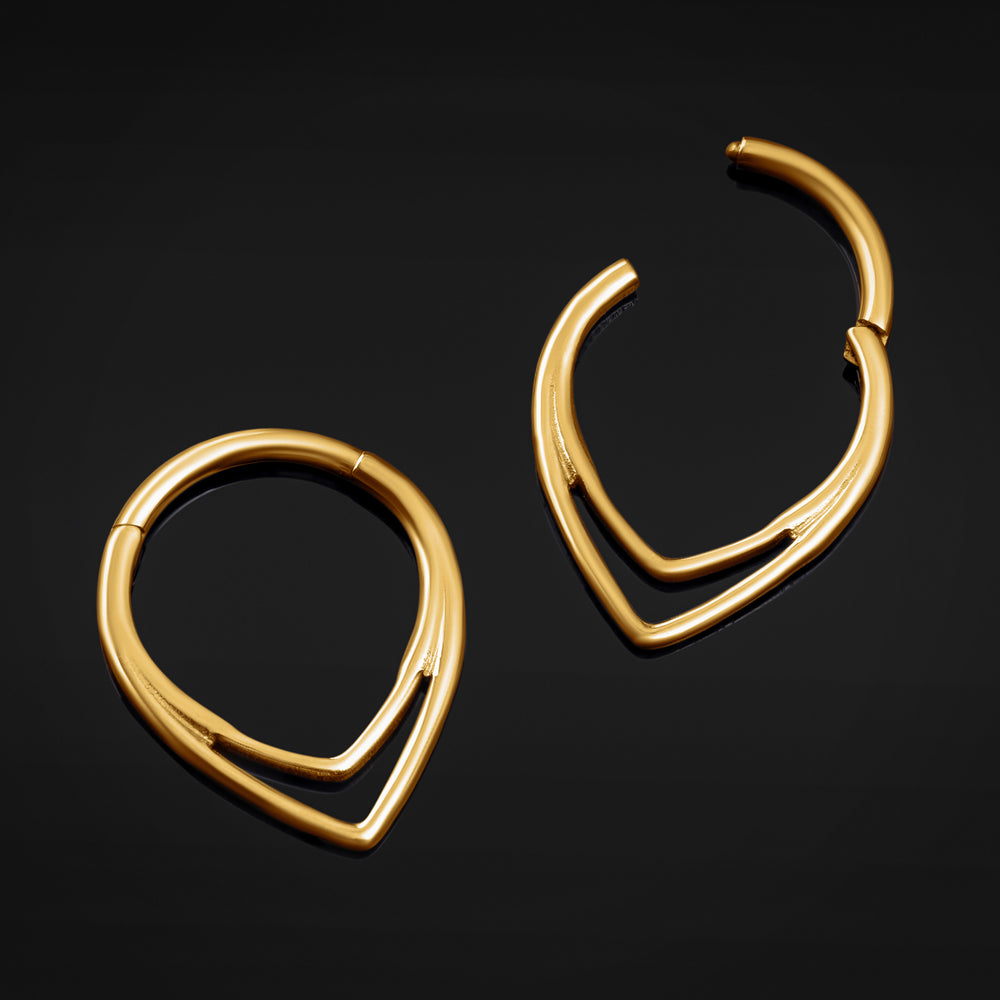 Gold Double Teardrop ASTM F136 Titanium Segment Clicker Septum Nose Ring - ASTM F136 Titanium Hinged Gold Double Teardrop Segment Ring for Nose / Septum 1.2mm 