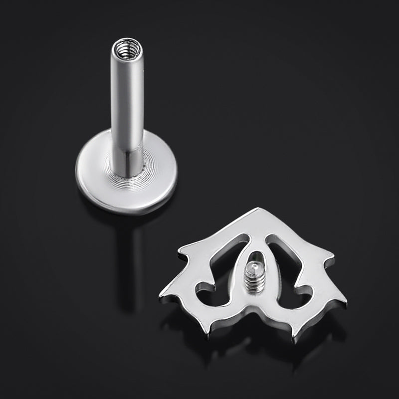 Labret à tige, vert, cœur épineux avec pierre, filetage interne, titane, calibre 1,2 mm