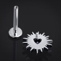 Argent, Cœur à Pointes, Pierre Noire, Filetage Interne, Titane, Tige Labret
