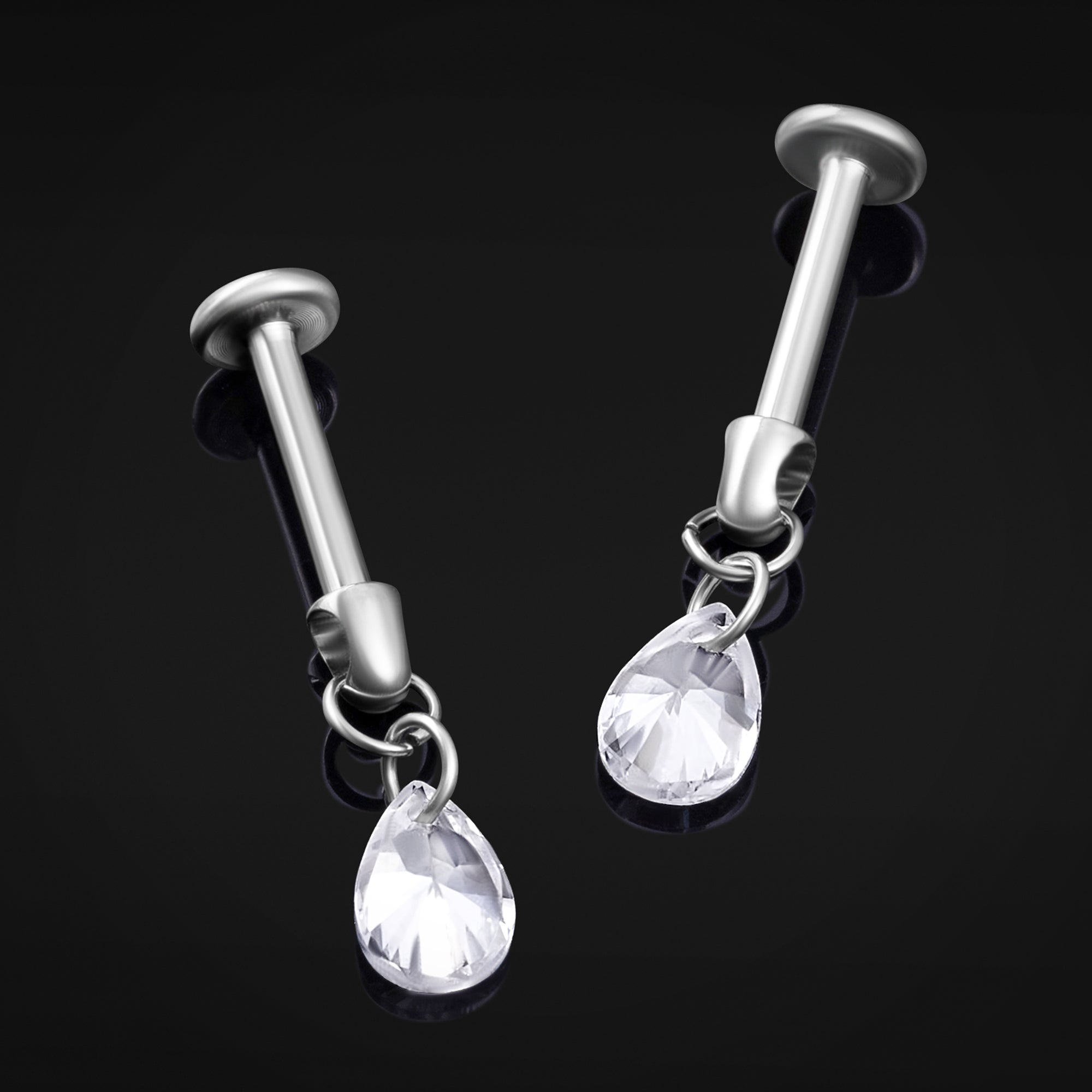 Dangle Labret Stud, Silver, Teardrop, Internally Threaded, Titanium