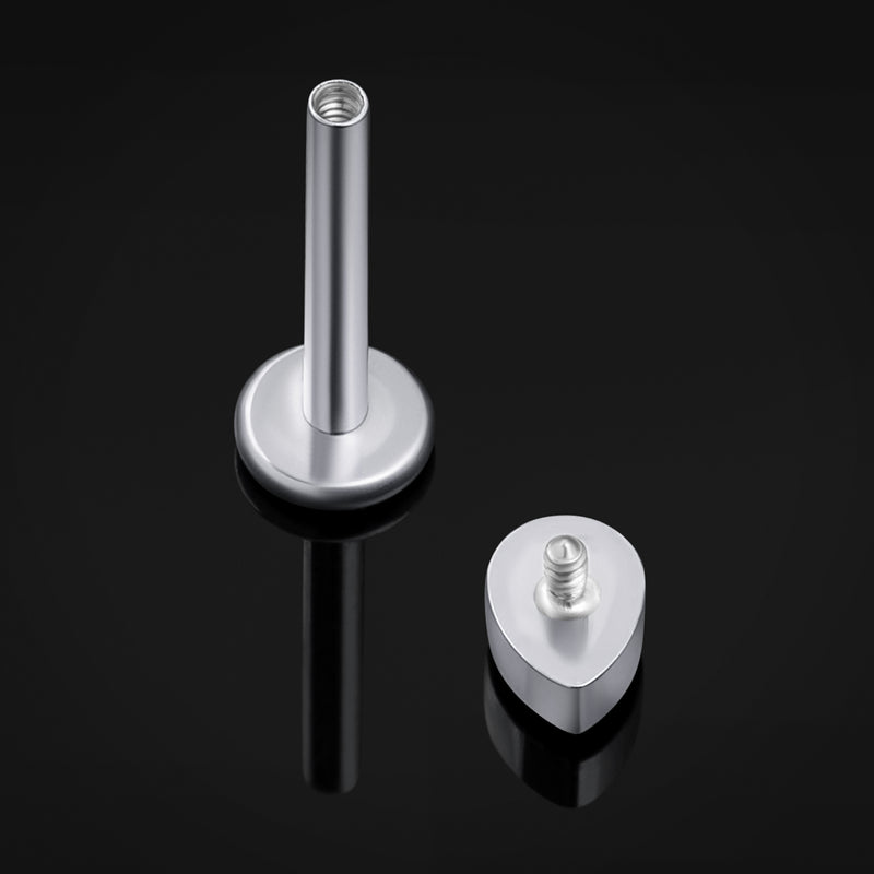 Puce labret, argent, pierre CZ noire en goutte, filetage interne, titane, 1.2mm