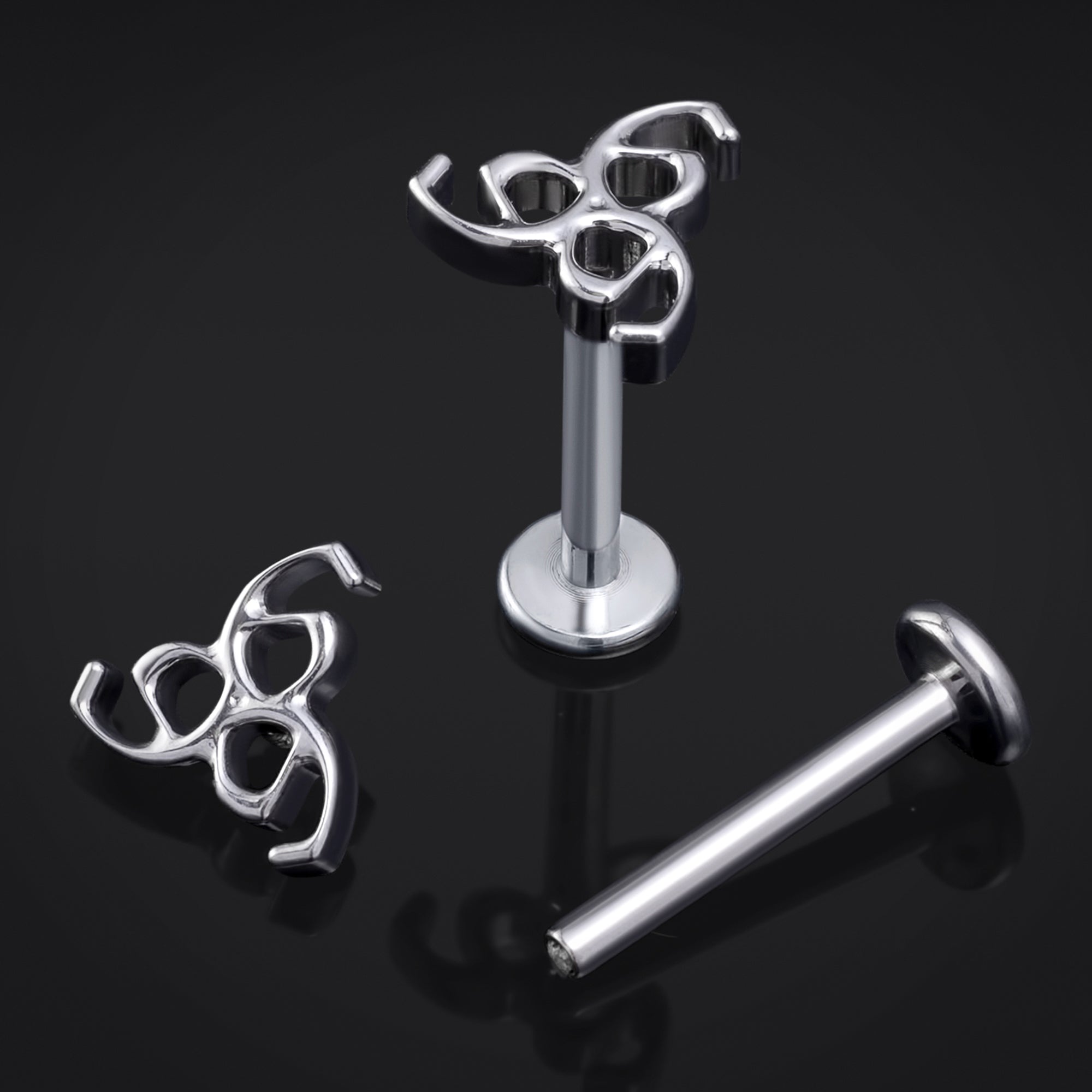 Labret Stud, Silver, 666 Design, Internally Threaded, Titanium, 1.2mm Gauge
