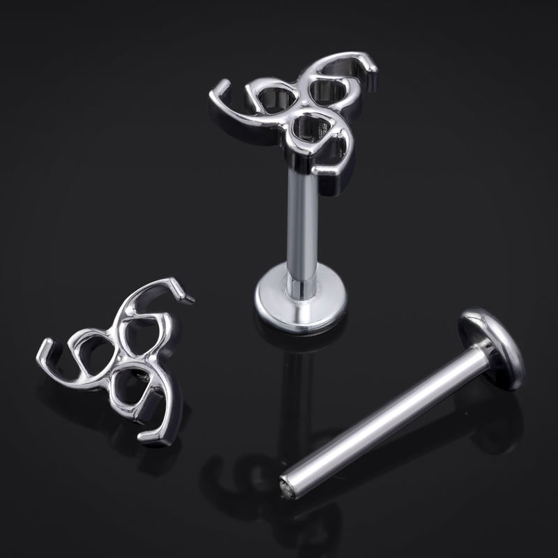 Piercing Labret, Argent, Design 666, Filetage Interne, Titane, Calibre 1,2 mm