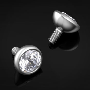 Silver, Clear CZ Stone, Labret Top, Internally Threaded, Titanium