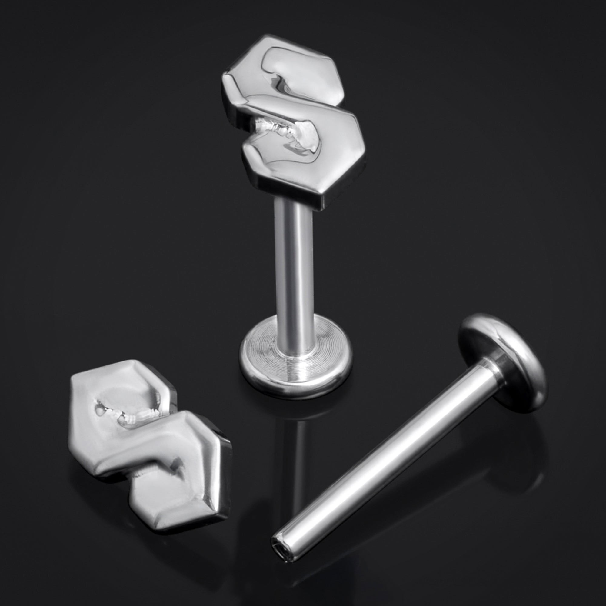 Silver, Cool S, Internally Threaded, Labret Stud, ASTM F136 Titanium, 1.2mm