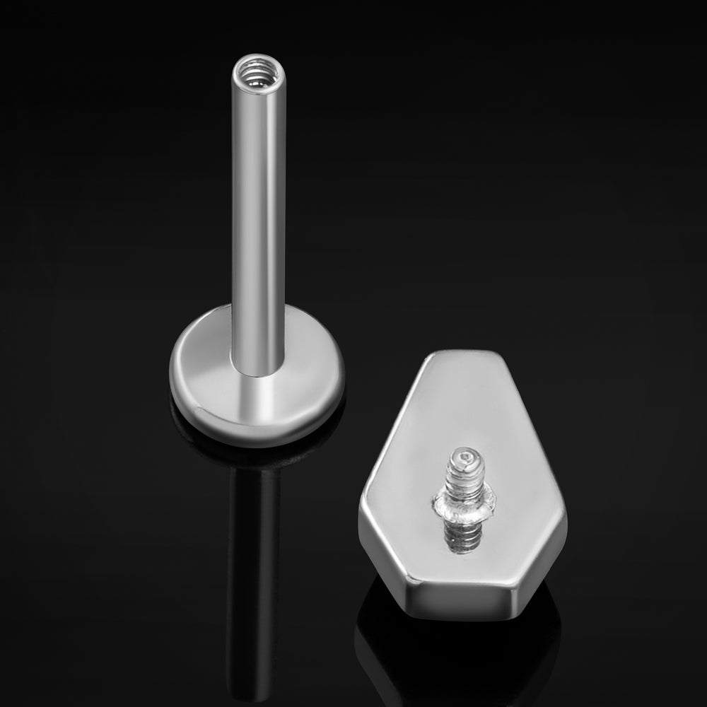Titanium Internally Threaded Silver Coffin Labret Stud with Red Gem - Internally Threaded Titanium Silver Coffin Labret Piercing With Red Jewel - 6mm/8mm/10mm Internally Threaded / Alternative Jewellery / Lip / Nose / Ear  