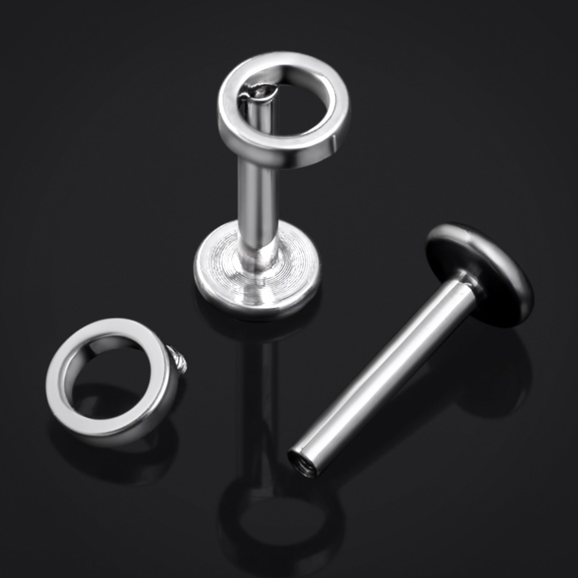 Silver Circular Internally Threaded Titanium Labret Stud 1.2mm Gauge