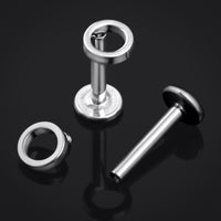 Piercing labret en titane argenté circulaire à filetage interne, calibre 1,2 mm