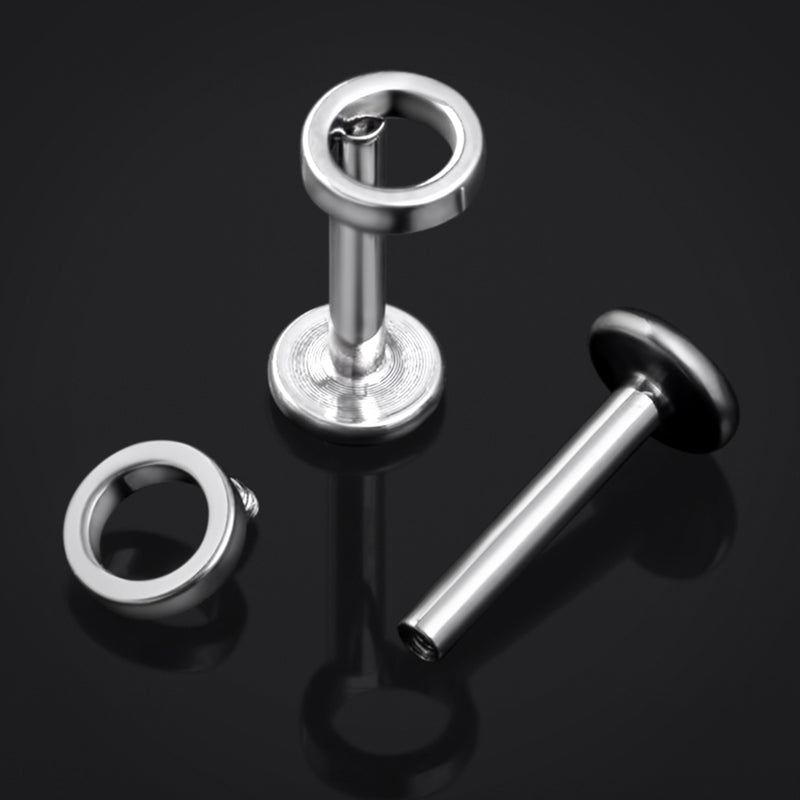 Piercing labret en titane argenté circulaire à filetage interne, calibre 1,2 mm