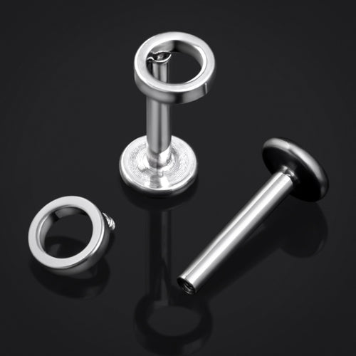 Silver Circular Internally Threaded Titanium Labret Stud 1.2mm Gauge