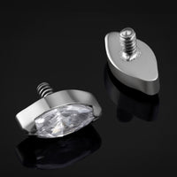 Embout de labret, argenté, pierre marquise transparente, filetage interne, titane