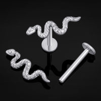 Clou labret argent, serpent, filetage interne, titane, calibre 1.2mm