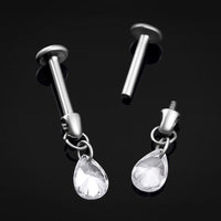 Dangle Labret Stud, Silver, Teardrop, Internally Threaded, Hypoallergenic Titanium