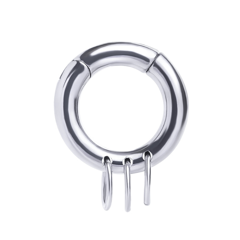 Silver Triple Ring Steel Hoop Ear Hangers - Pair