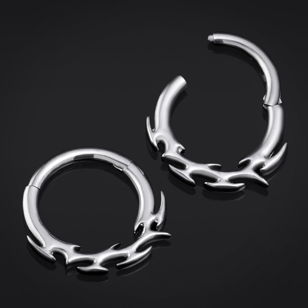 Tribal Spike Septum, Nose Ring, Silver, ASTM F136 Titanium - ASTM F136 Titanium Hinged Silver Tribal Spike Ring for Nose / Septum / Ear 1.2mm / Alternative Piercings / Gothic Jewellery