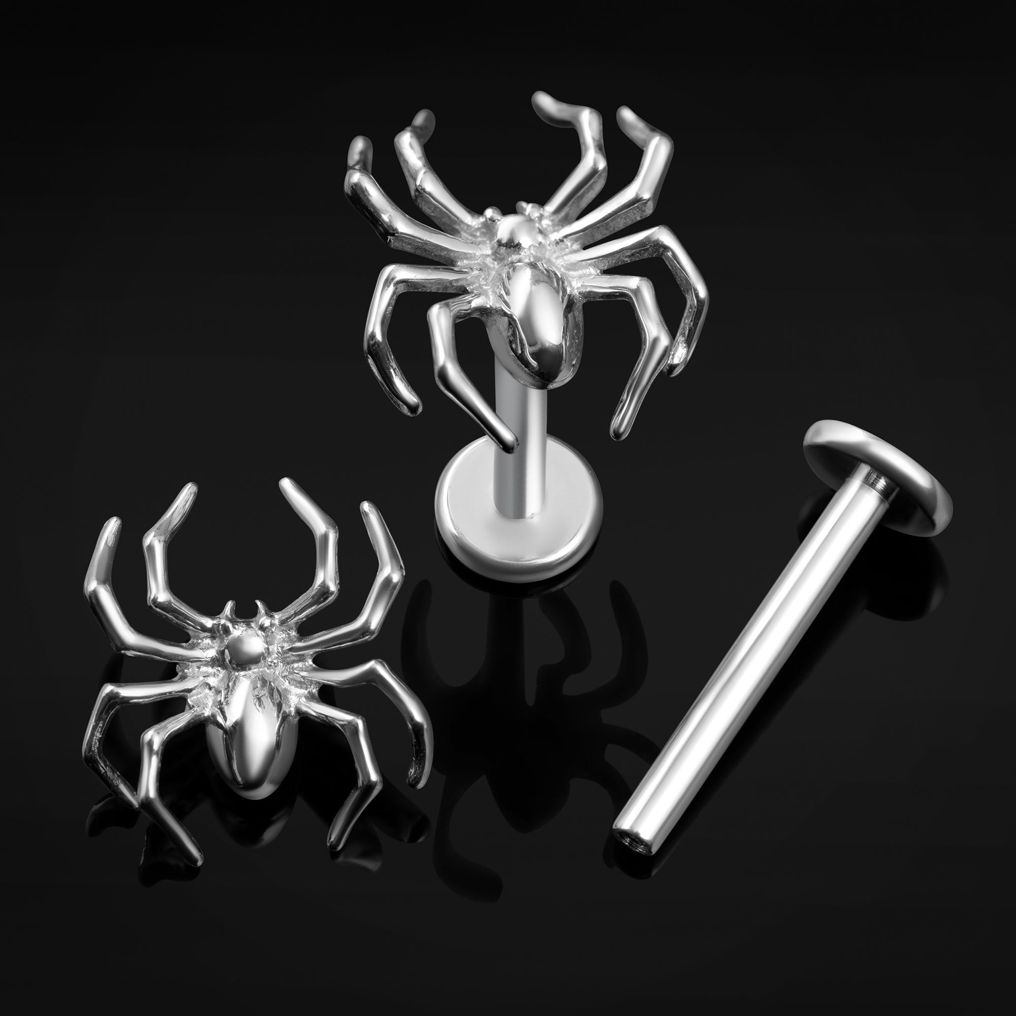 Labret Stud, Silver, Spider Top, Internally Threaded, Titanium, 1.2mm