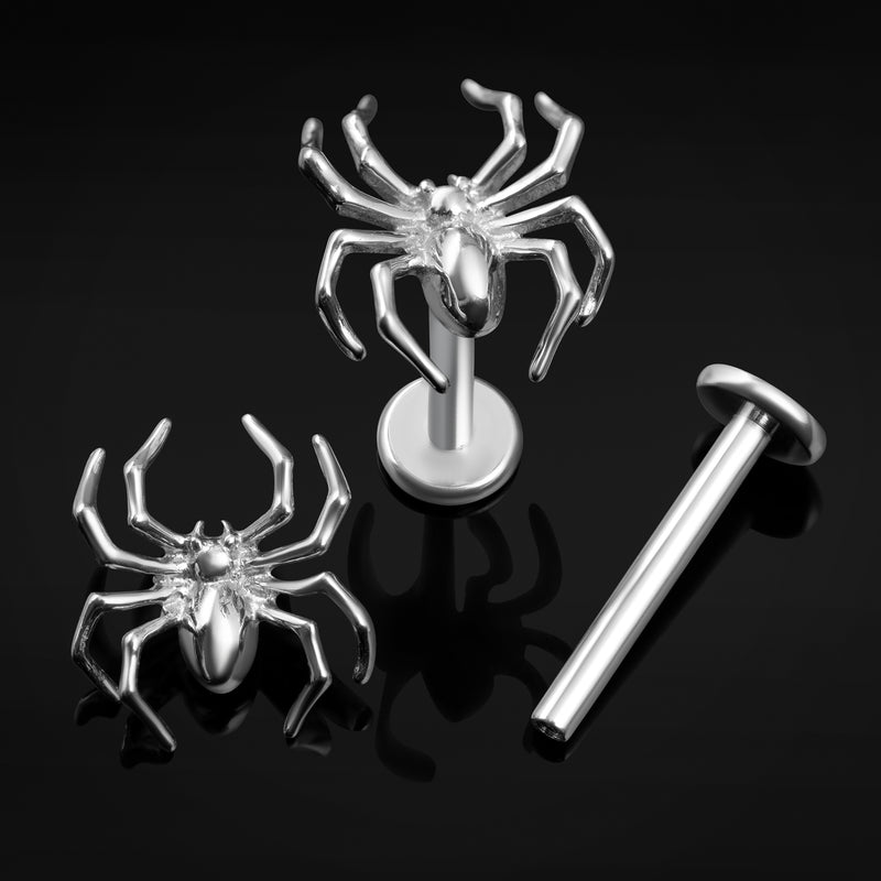 Labret en titane, argenté, tête araignée, filetage interne, 1,2 mm