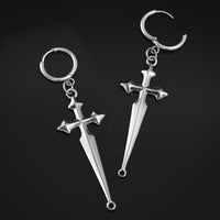 Boucles d'oreilles créoles, argent, croix, acier inoxydable - paire