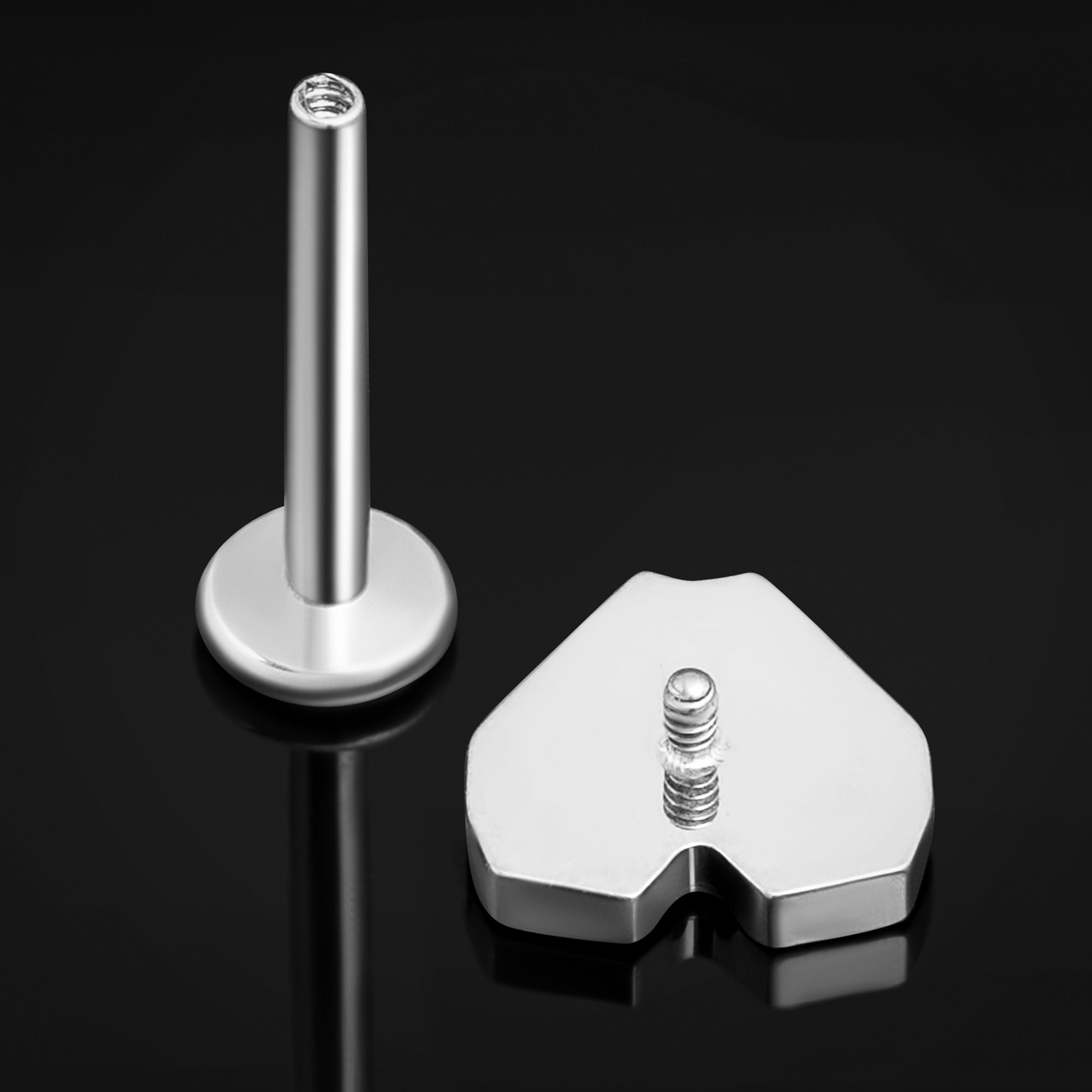 Silver, Crossed Coffin Heart, Internally Threaded, Labret Stud, ASTM F136 Titanium, 1.2mm