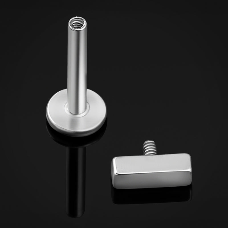 Labret en titane argenté rectangulaire à filetage interne, calibre 1,2 mm
