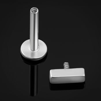 Silver Rectangular Internally Threaded Titanium Labret Stud 1.2mm Gauge