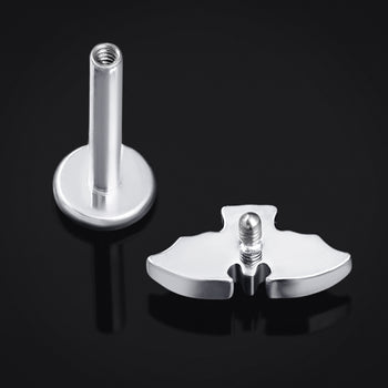 Red Jewelled Bat Silver Internally Threaded Titanium Labret Stud 1.2mm Gauge