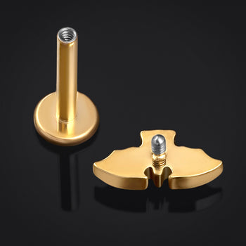 Red Jewelled Bat Gold Internally Threaded Titanium Labret Stud 1.2mm Gauge