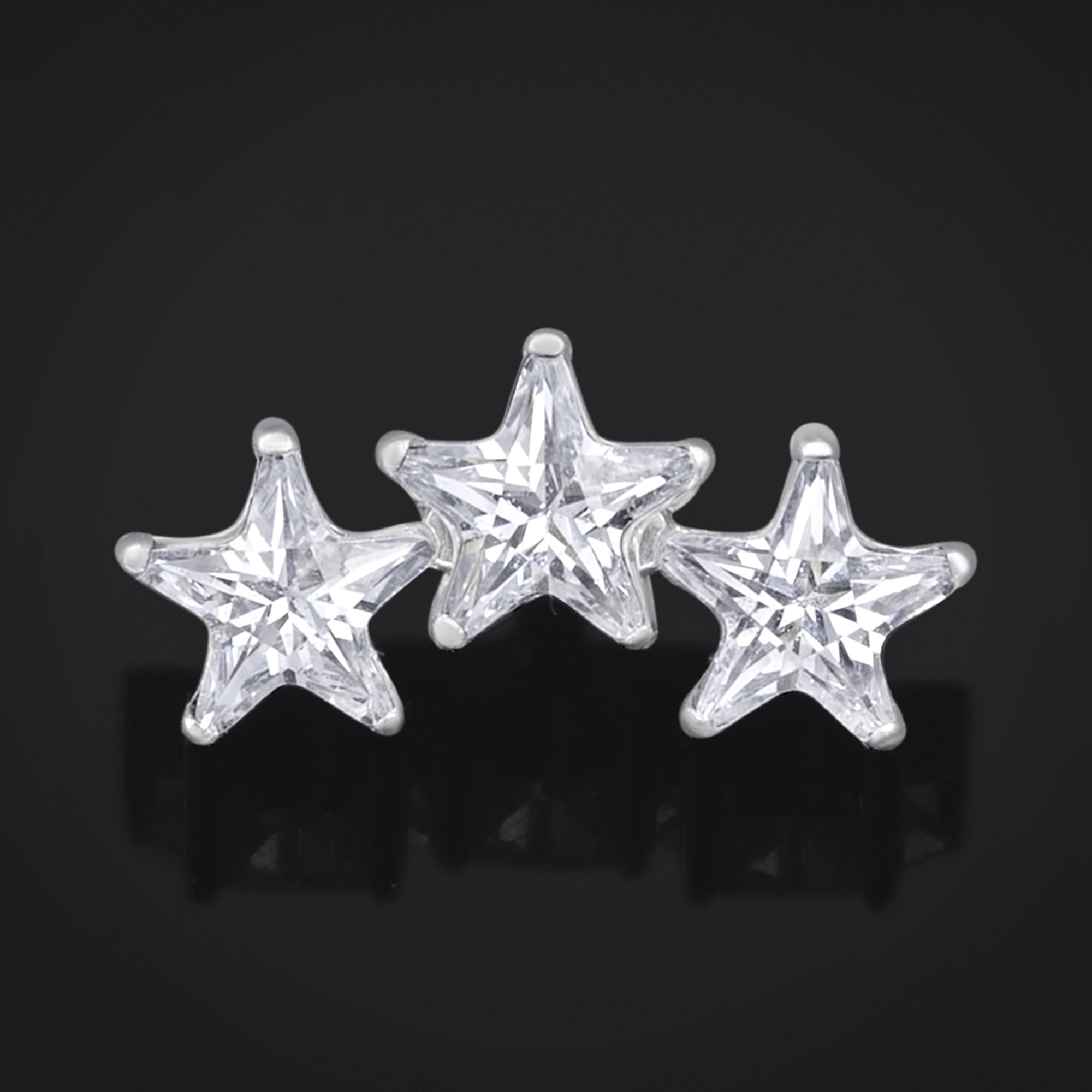 Labret Top, Silver, Triple Jewelled Star, Internally Threaded, Titanium