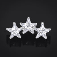 Embout de labret, argent, étoile triple sertie de pierres, filetage interne, titane