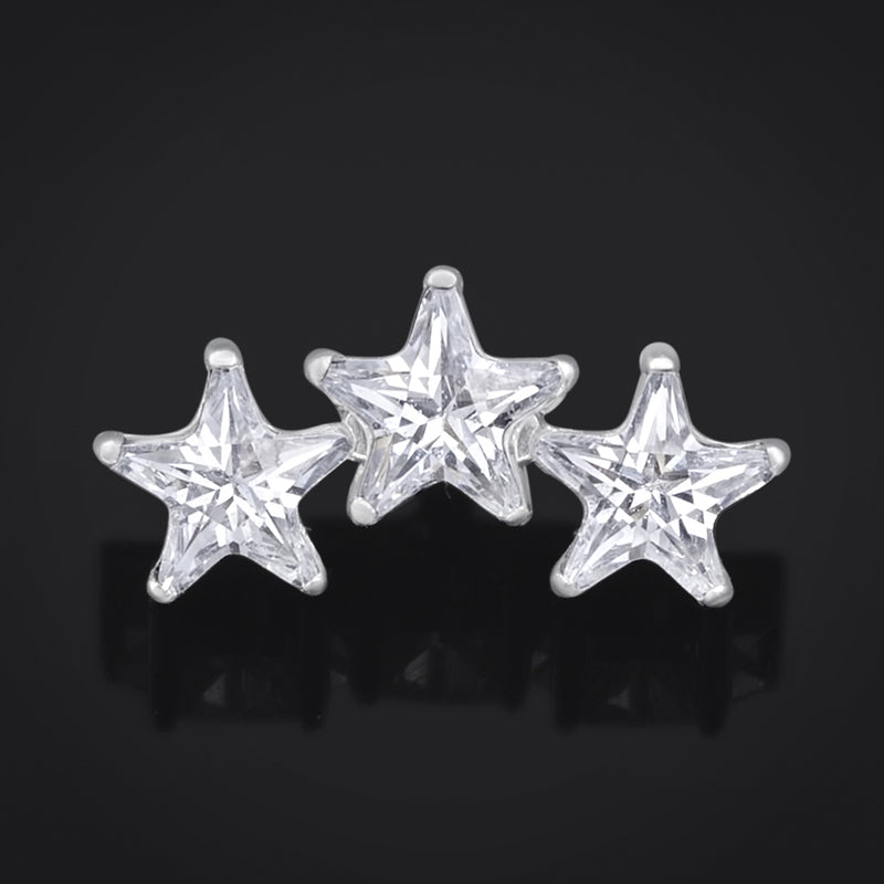 Embout de labret, argent, étoile triple sertie de pierres, filetage interne, titane